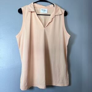 ✨Walter Hagen Women’s Sleeveless Golf Polo XL Peach Clubhouse Collared Tank Top
